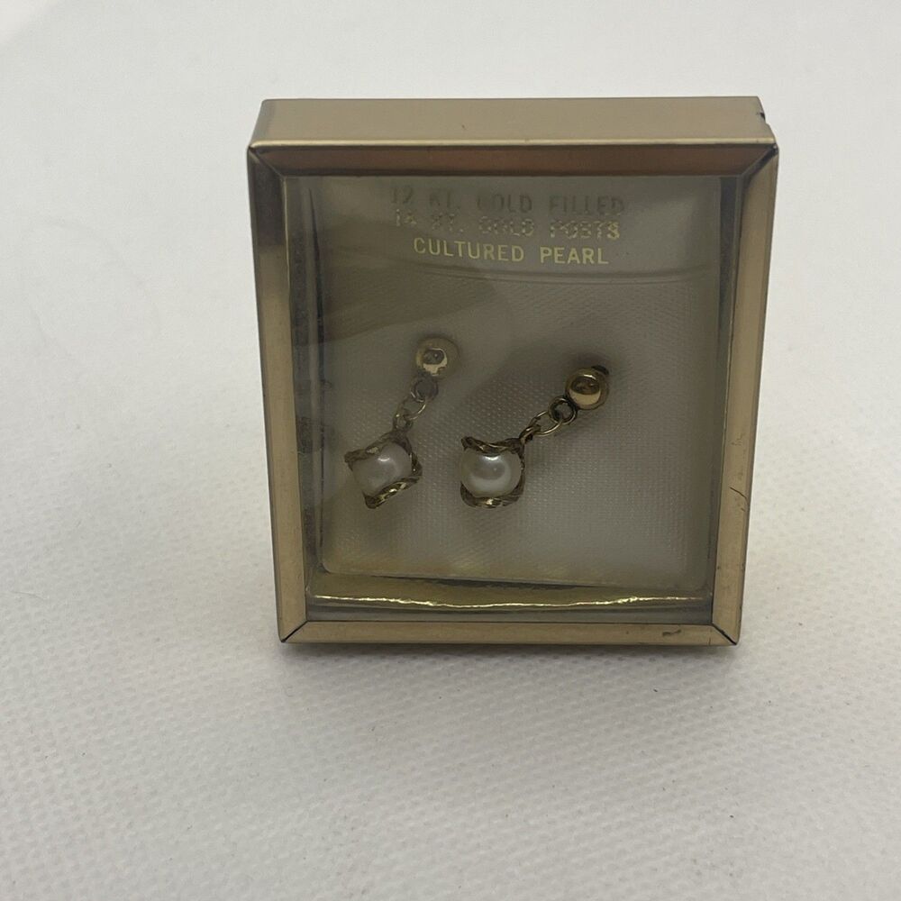 Vintage 1/20th 12K Gold Filled & 14kt Post Cultured Pearl Earrings